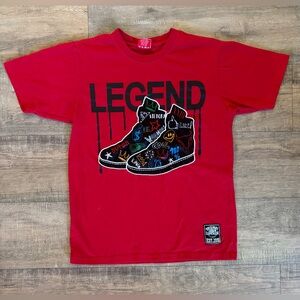 Victorious teen boys size small red legend basketball shoes graphic t-shirt
